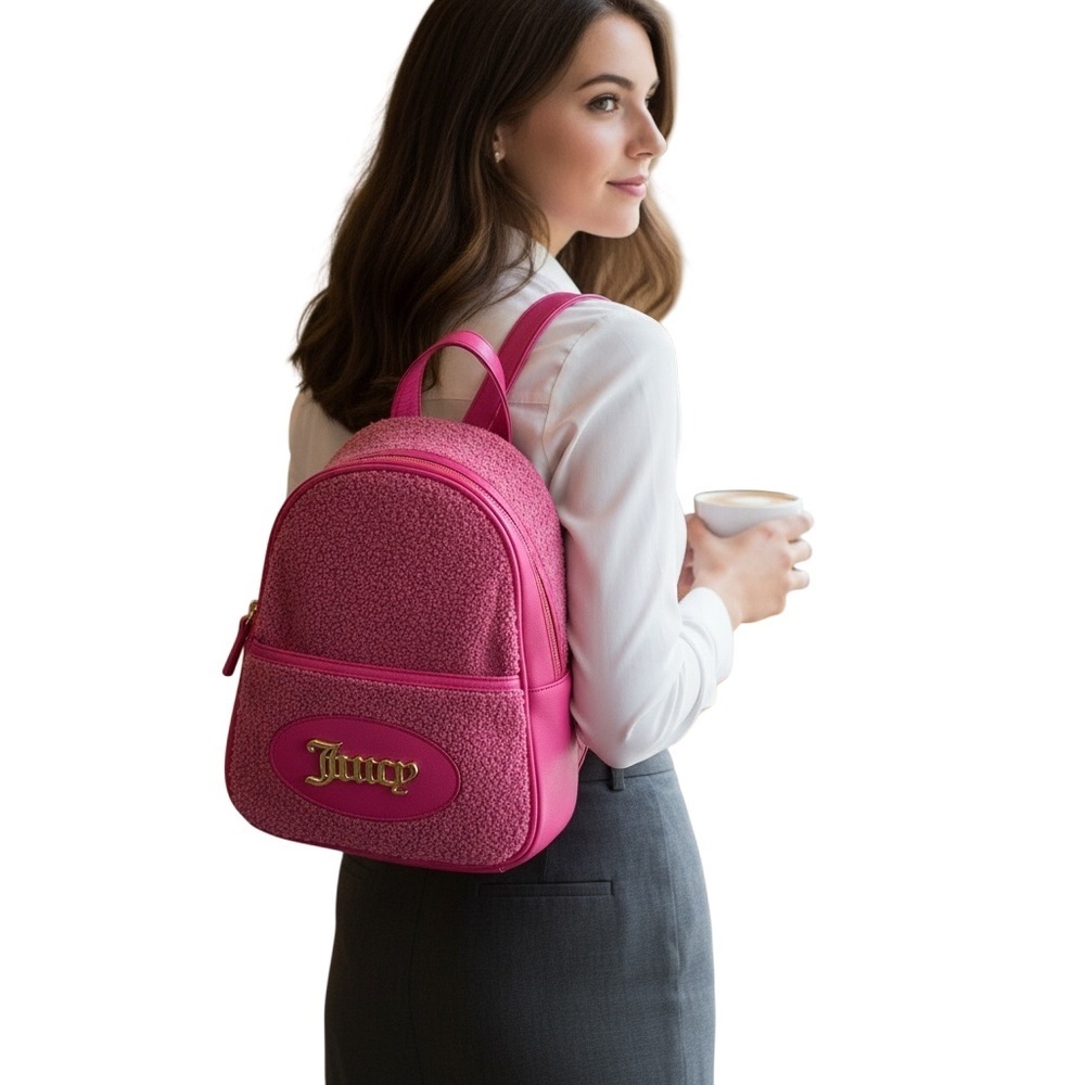 JUICY COUTURE Hot Pink Sherpa Backpack Logo Lining R $150
